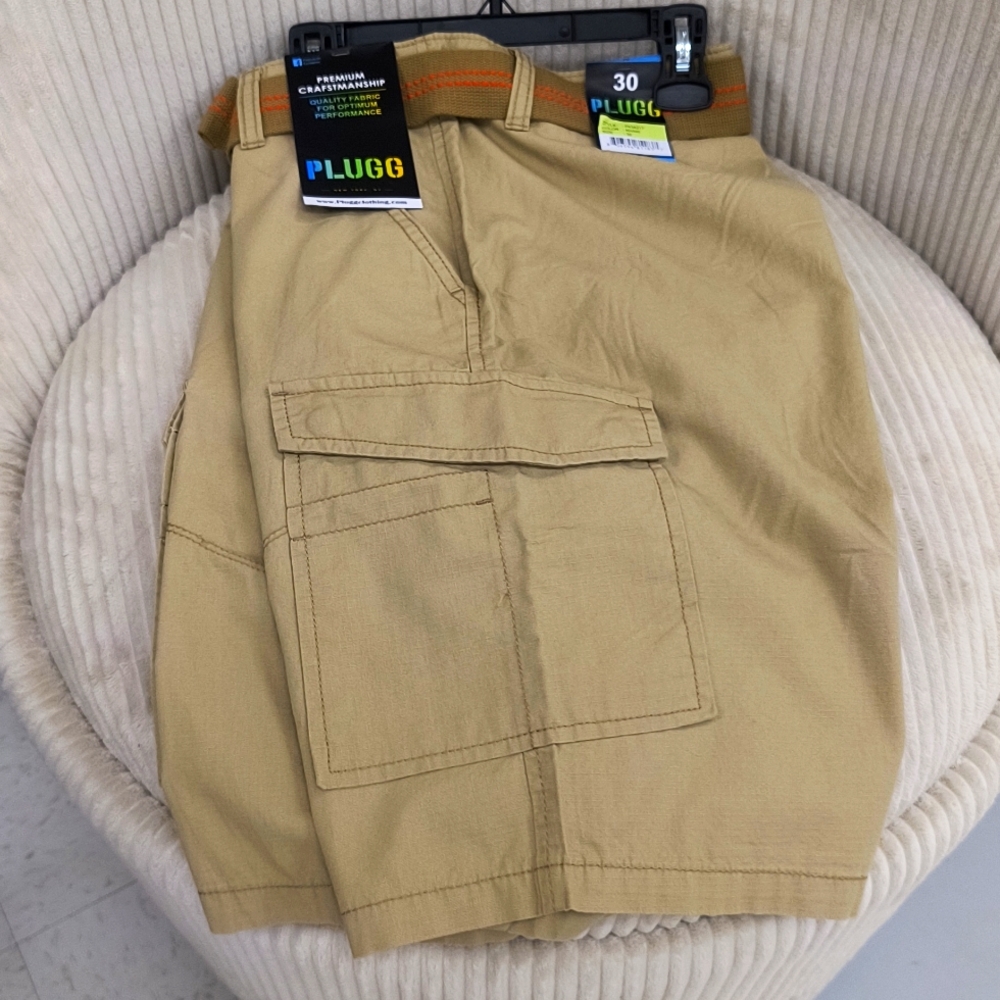PLUGG Khaki Cotton Belted Shorts Size W30 NWT